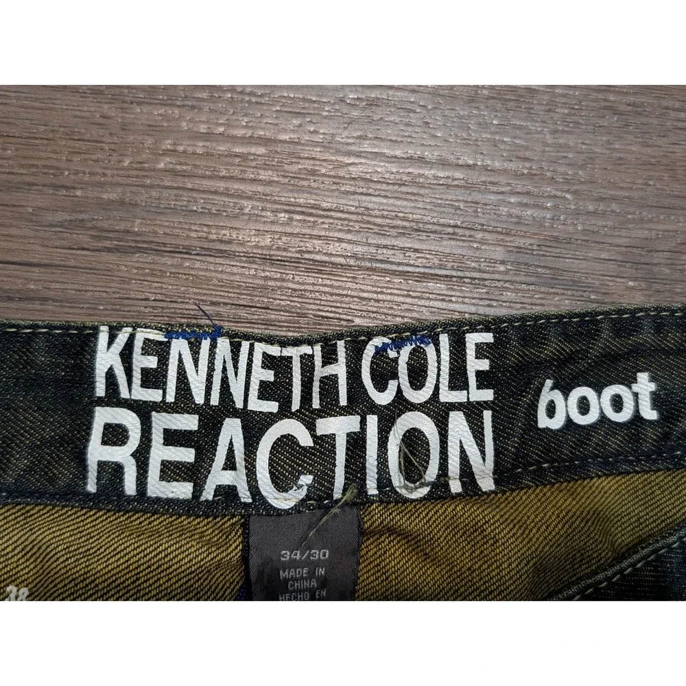Kenneth Cole Reaction Mens 34x30 Bootcut Jeans Dark Wash Whiskered Y2K Grunge